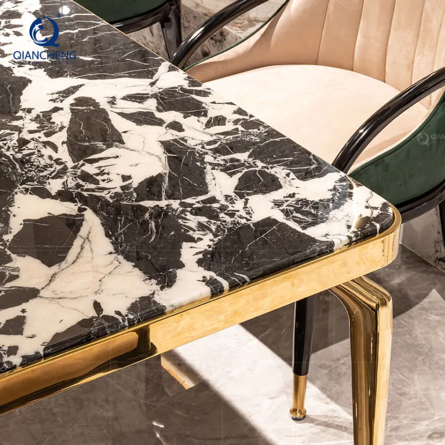 Luxury Dinning Room Furniture Italian Large Marble Artificial Dining Table Set — image 5