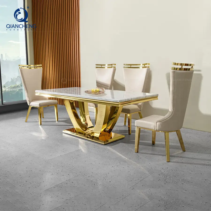 QIANCHENG Middle Eastern European Style Fashionable White Granite Marble Minimalista Sealing Glaze Dining Room Table and — view 1
