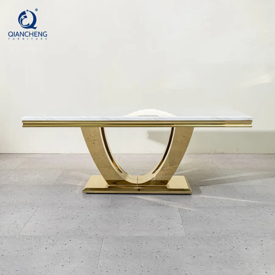 QIANCHENG Middle Eastern European Style Fashionable White Granite Marble Minimalista Sealing Glaze Dining Room Table and Chairs — image 6