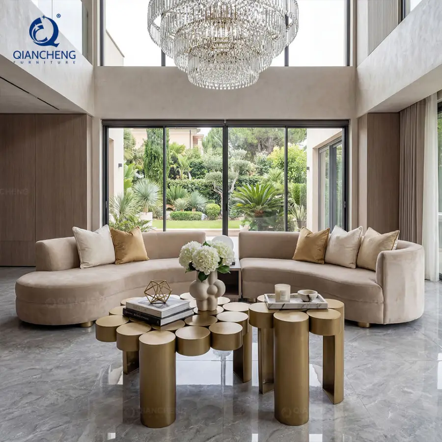 Wholesale Luxury Simple Stainless Steel Unique Design Center Coffee Table with Welded by Metal Cylinders for Villa Hotel Decor — image 4