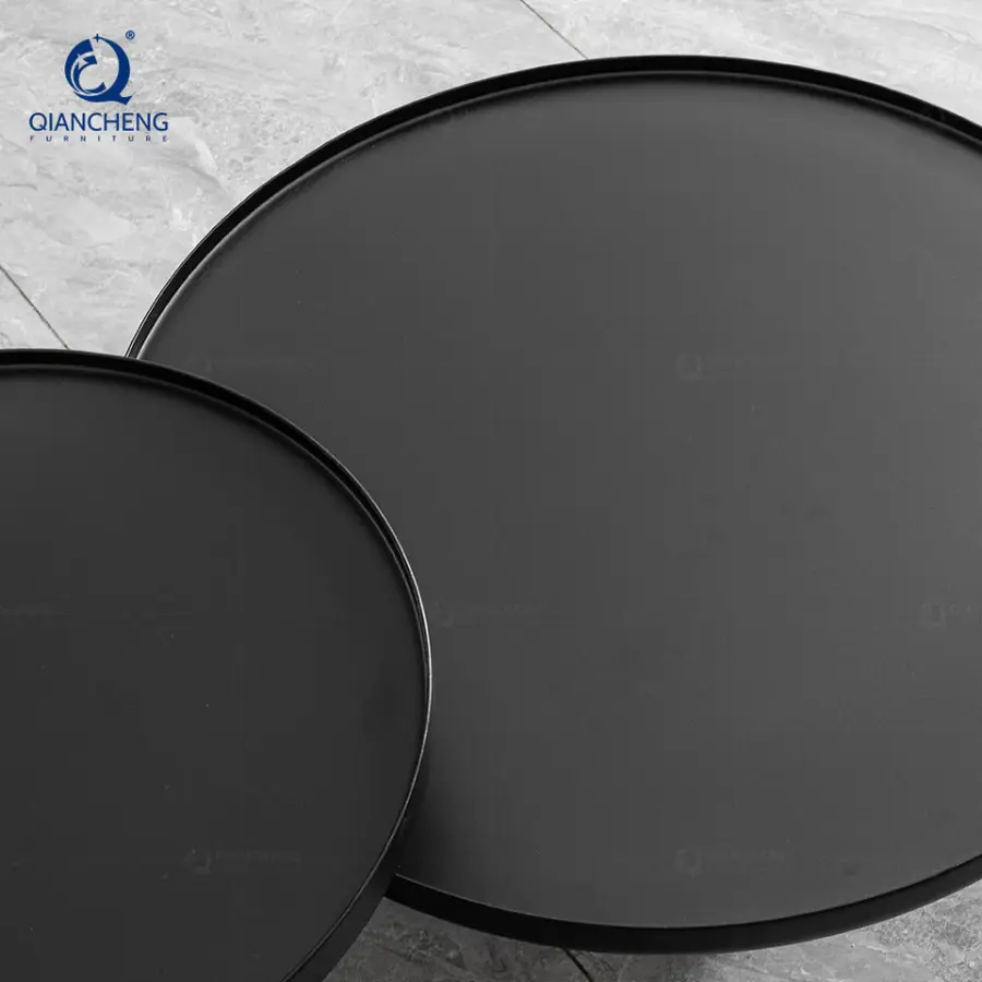 Chinese Manufacturer Factory Price Wholesale Furniture Living Room 2 in 1 Round Black Metal Coffee Corner Sofa Tea Table — view 4