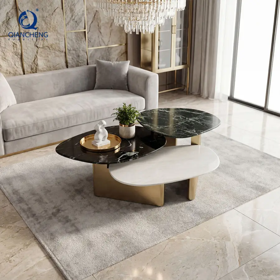 China Manufacturer Italian Modern Luxury Living Room Furniture High and Low Combination Stainless Steel Marble Coffee Ta — view 1