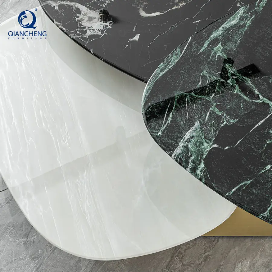 China Manufacturer Italian Modern Luxury Living Room Furniture High and Low Combination Stainless Steel Marble Coffee Table Set — image 6