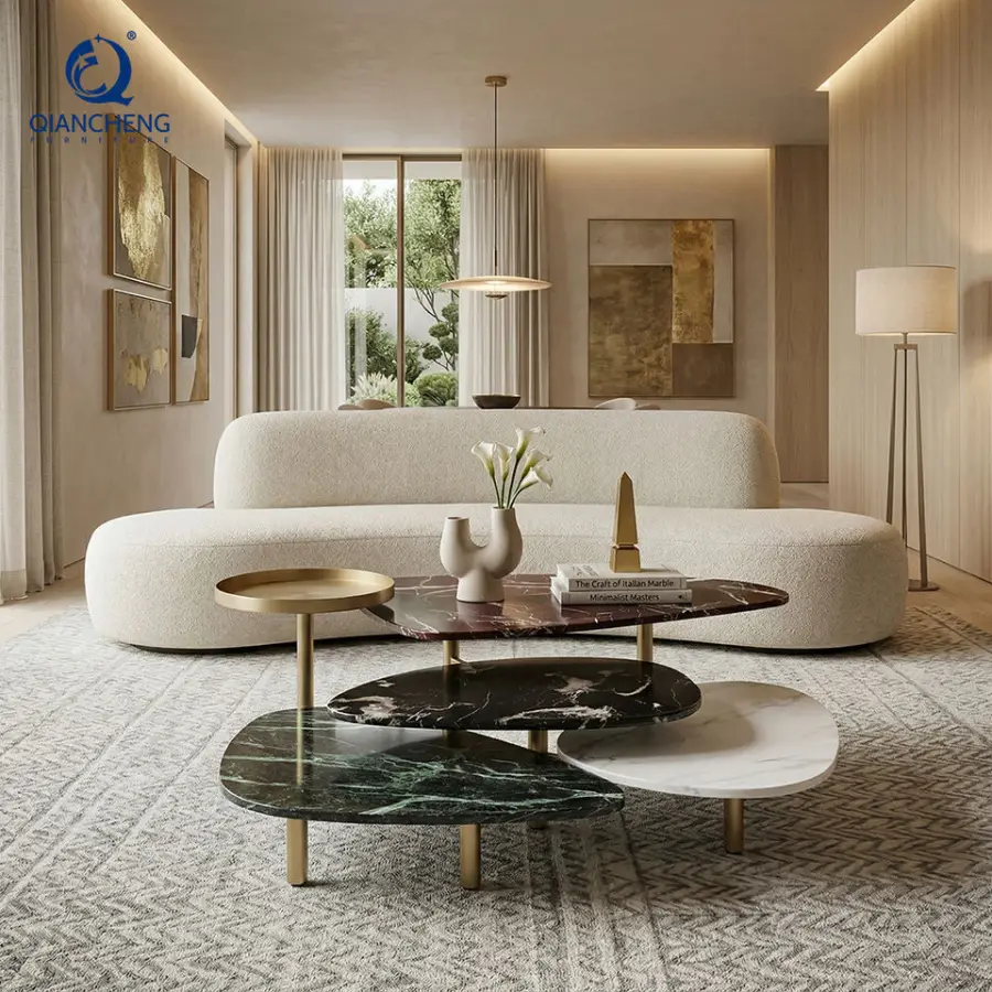 Personalized Luxury Living Room Coffee Table Modern Stainless Steel Marble Combination Sofa Table for Home Hotel Villa F — view 1