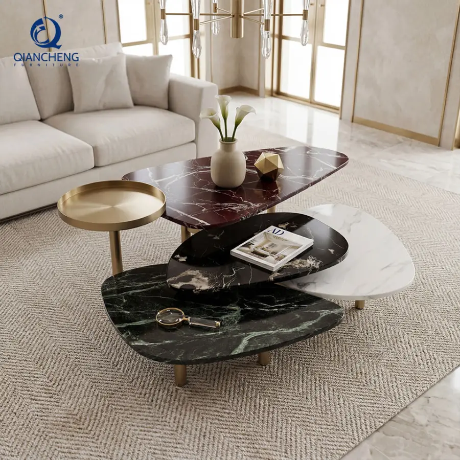 Personalized Luxury Living Room Coffee Table Modern Stainless Steel Marble Combination Sofa Table for Home Hotel Villa Furniture — image 3