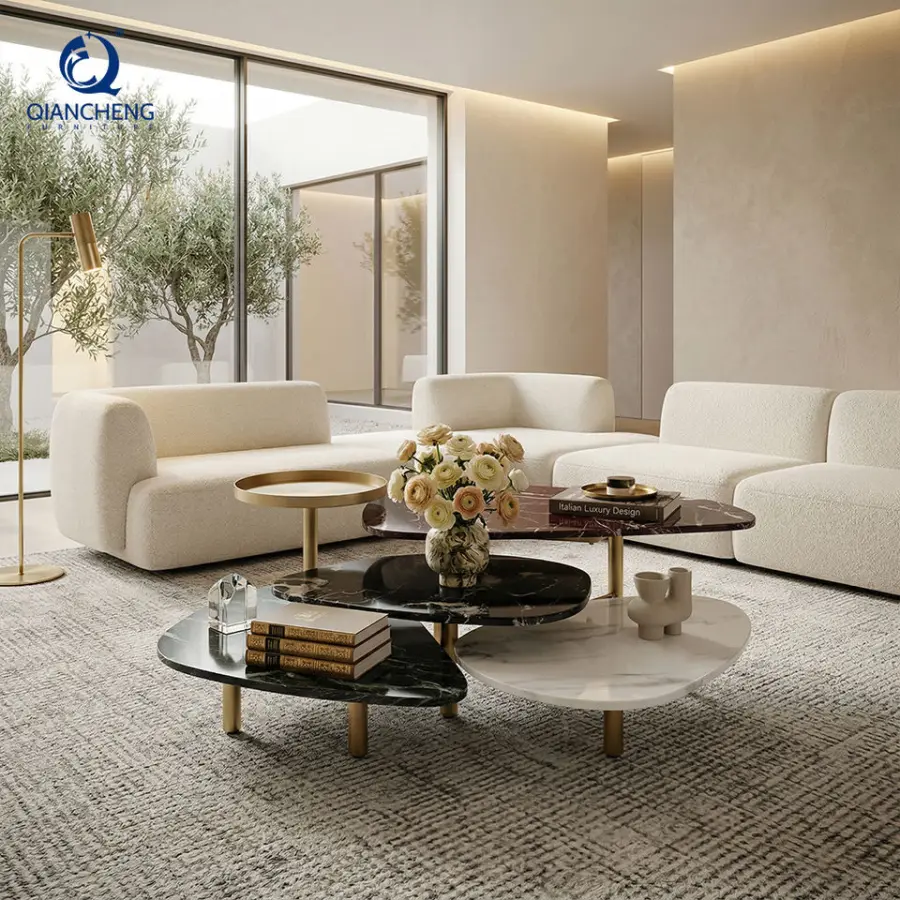 Personalized Luxury Living Room Coffee Table Modern Stainless Steel Marble Combination Sofa Table for Home Hotel Villa Furniture — image 4