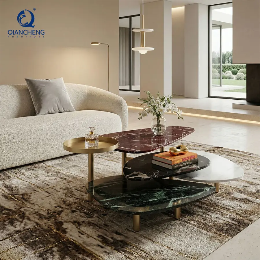 Personalized Luxury Living Room Coffee Table Modern Stainless Steel Marble Combination Sofa Table for Home Hotel Villa Furniture — image 5