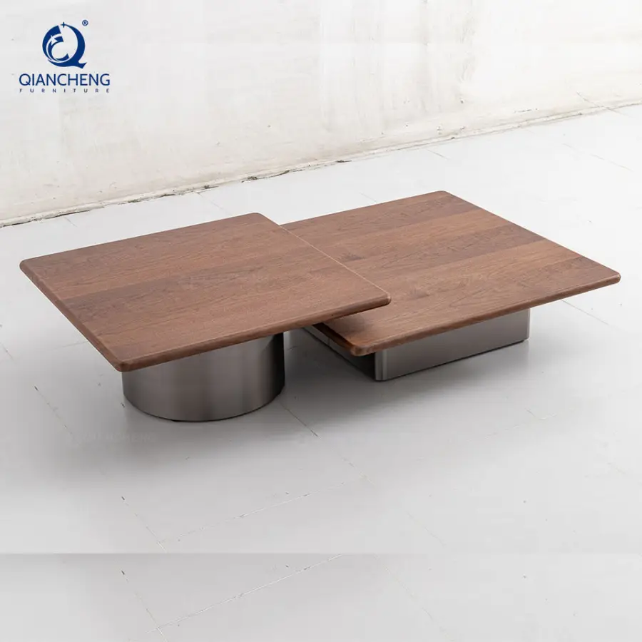 Italian Quiet Luxury Floating Coffee Table Modern Square Walnut Wood Veneer Metal Base Center Table for Living Room Furniture — image 5