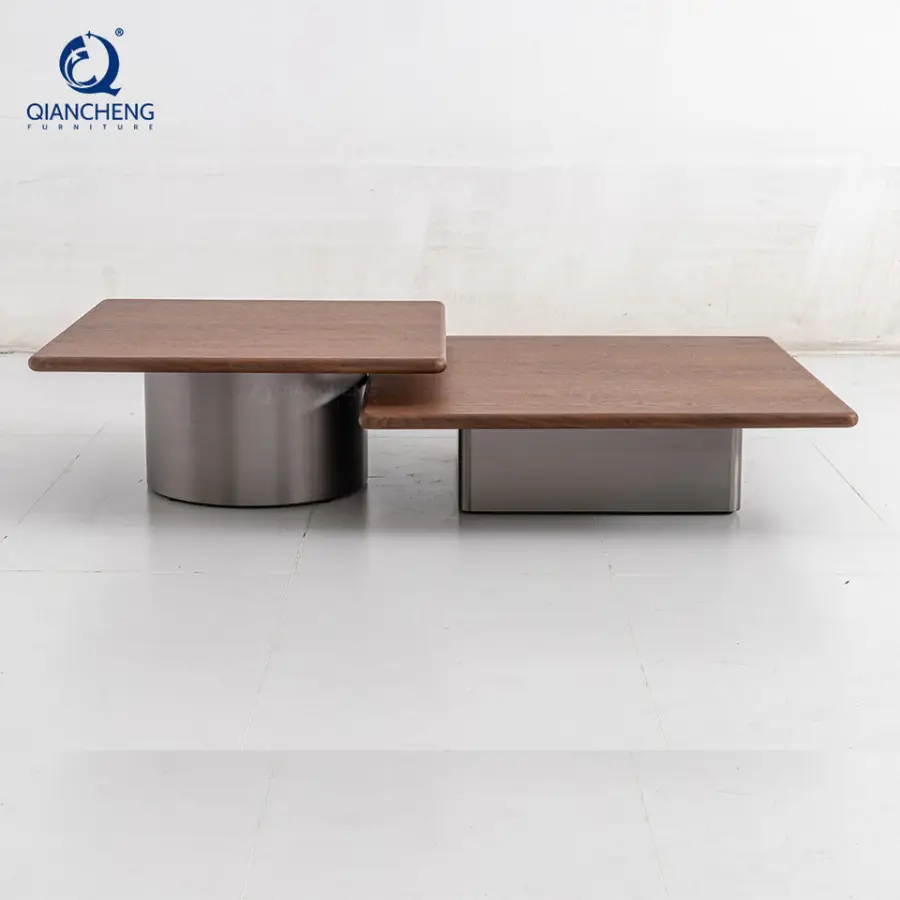 Italian Quiet Luxury Floating Coffee Table Modern Square Walnut Wood Veneer Metal Base Center Table for Living Room Furniture — image 6