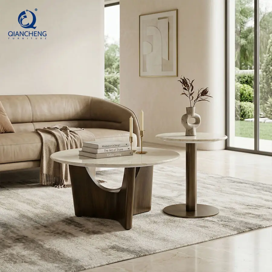 Factory Direct Wholesale Modern Marble Top Coffee Table Stainless Steel Base Round Center Table for Hotel Lobby Living F — view 1