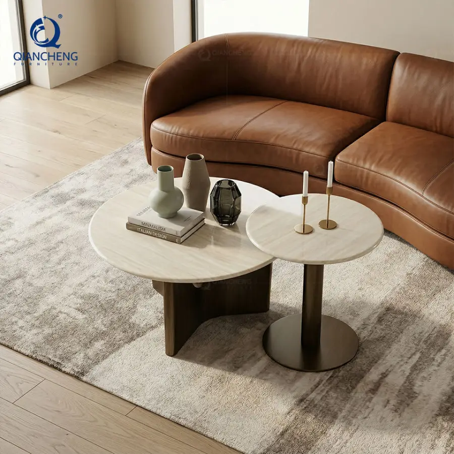 Factory Direct Wholesale Modern Marble Top Coffee Table Stainless Steel Base Round Center Table for Hotel Lobby Living Furniture — image 4