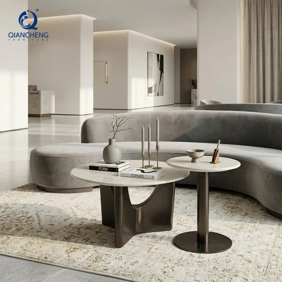 Factory Direct Wholesale Modern Marble Top Coffee Table Stainless Steel Base Round Center Table for Hotel Lobby Living Furniture — image 5