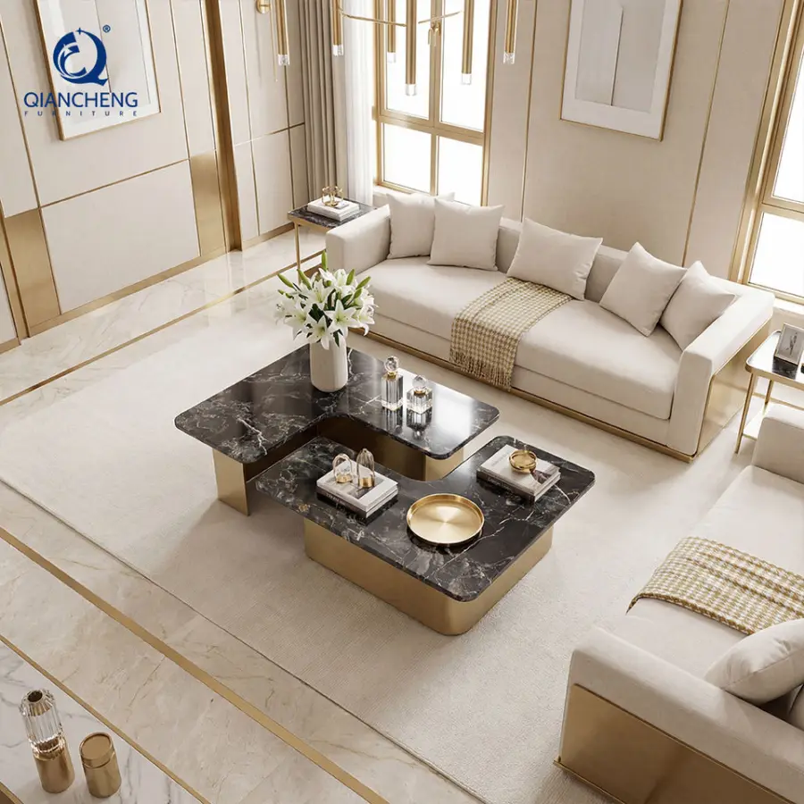 Luxury Unique Design Modern Living Room Furniture Natural Onyx Marble Side Coffee Table Extendable Combination Portable — view 1
