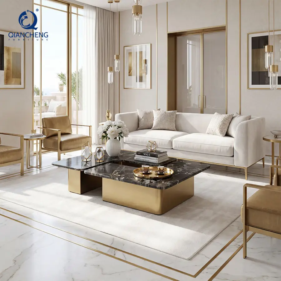 Luxury Unique Design Modern Living Room Furniture Natural Onyx Marble Side Coffee Table Extendable Combination Portable for Home — image 4