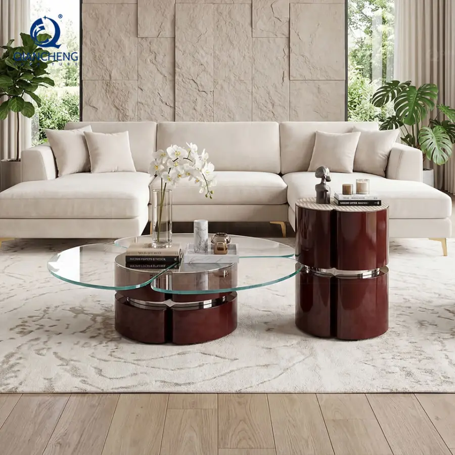 Factory Price Modern Artistic Stainless Steel Lacquered Coffee Table Set Hotel Villa Living Room Creative Simple Round T — view 1