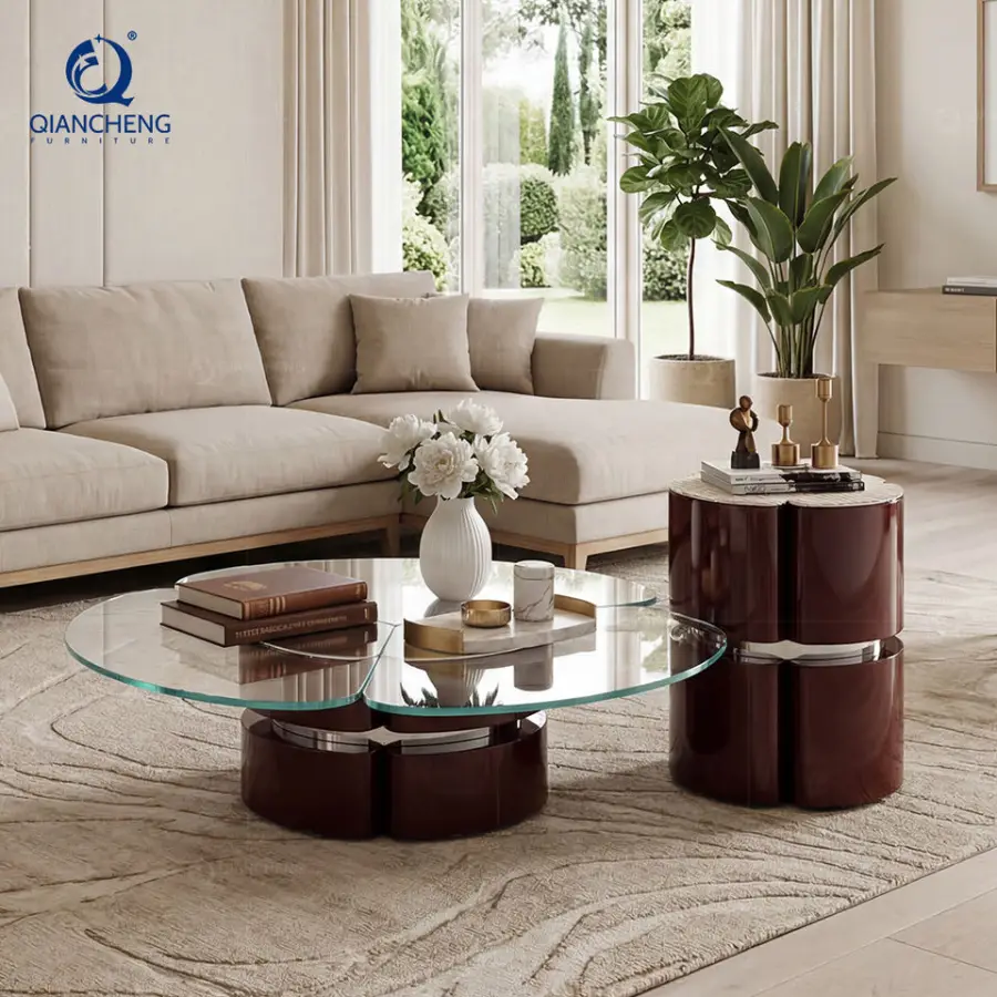 Factory Price Modern Artistic Stainless Steel Lacquered Coffee Table Set Hotel Villa Living Room Creative Simple Round Tea Table — image 3