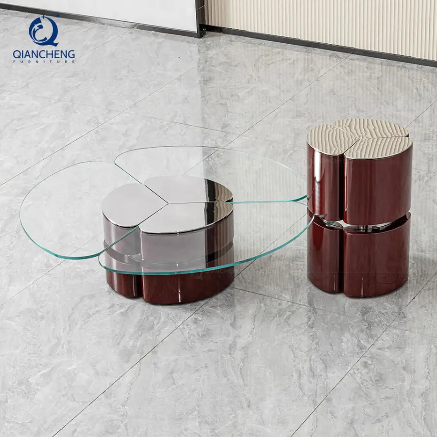Factory Price Modern Artistic Stainless Steel Lacquered Coffee Table Set Hotel Villa Living Room Creative Simple Round Tea Table — image 4