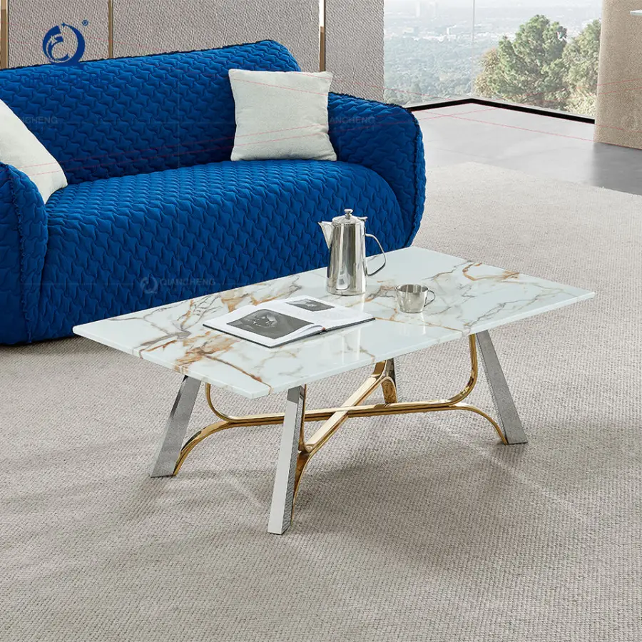 Fair Price Travertine Marble Stone Rectangle Coffee Table for Living Room Modern Furniture Hammered Metal Drum Coffee Ta — view 1