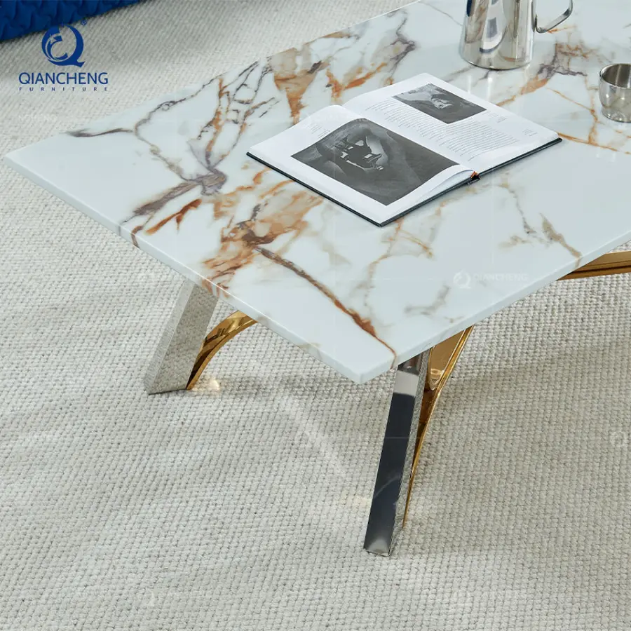 Fair Price Travertine Marble Stone Rectangle Coffee Table for Living Room Modern Furniture Hammered Metal Drum Coffee Table — image 4