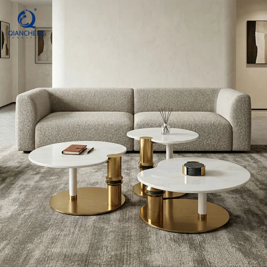 Modern Coffee Table with End Tables New Design Italian Metal Frame Marble Coffee Table 3pcs Nesting Tea Side Table — view 1
