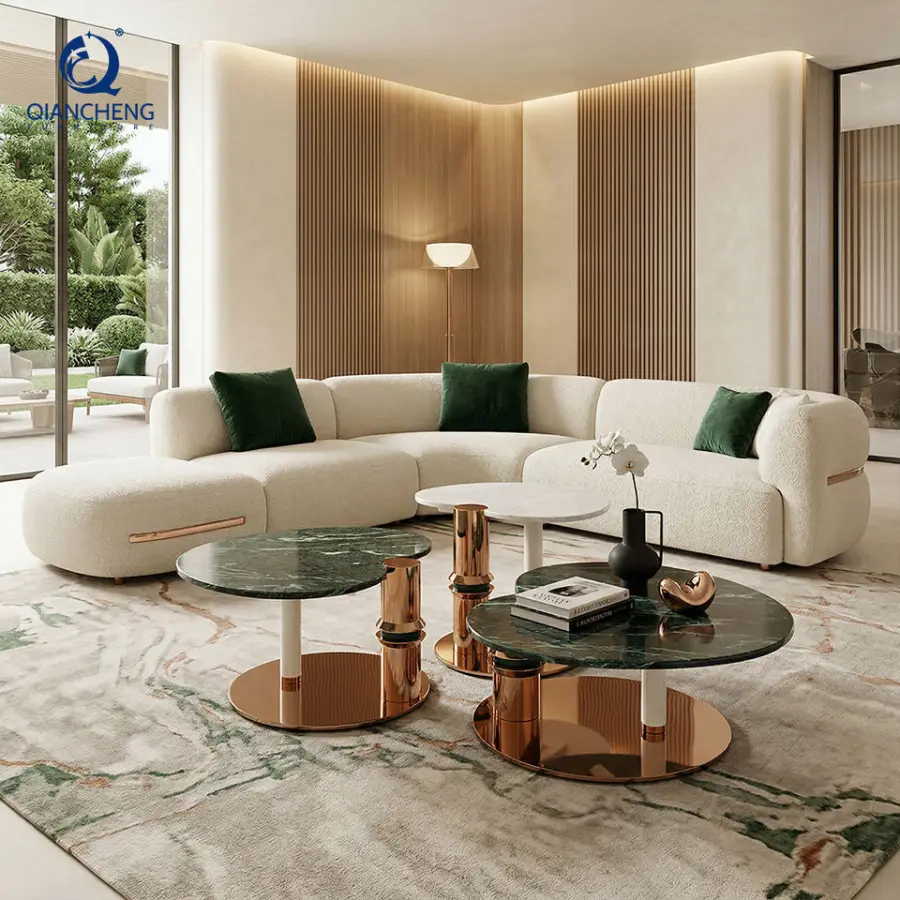 Modern Coffee Table with End Tables New Design Italian Metal Frame Marble Coffee Table 3pcs Nesting Tea Side Table — image 4