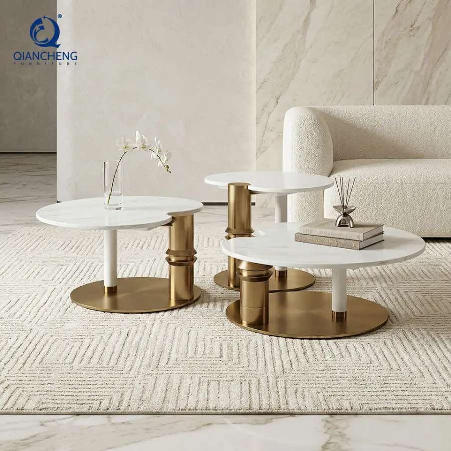 Modern Coffee Table with End Tables New Design Italian Metal Frame Marble Coffee Table 3pcs Nesting Tea Side Table — image 5