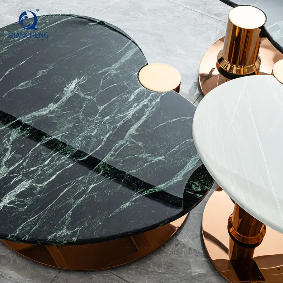 Modern Coffee Table with End Tables New Design Italian Metal Frame Marble Coffee Table 3pcs Nesting Tea Side Table — image 6