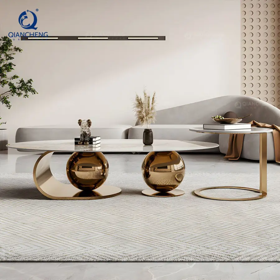 Living Room Furniture Modern Steel Frame Marble Nesting Coffee Table Factory — view 1