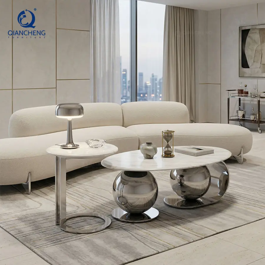 Living Room Furniture Modern Steel Frame Marble Nesting Coffee Table Factory — image 4