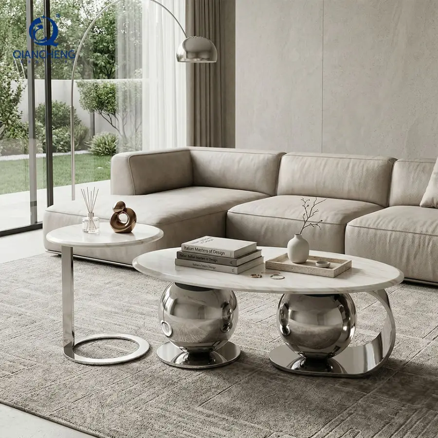 Living Room Furniture Modern Steel Frame Marble Nesting Coffee Table Factory — image 5