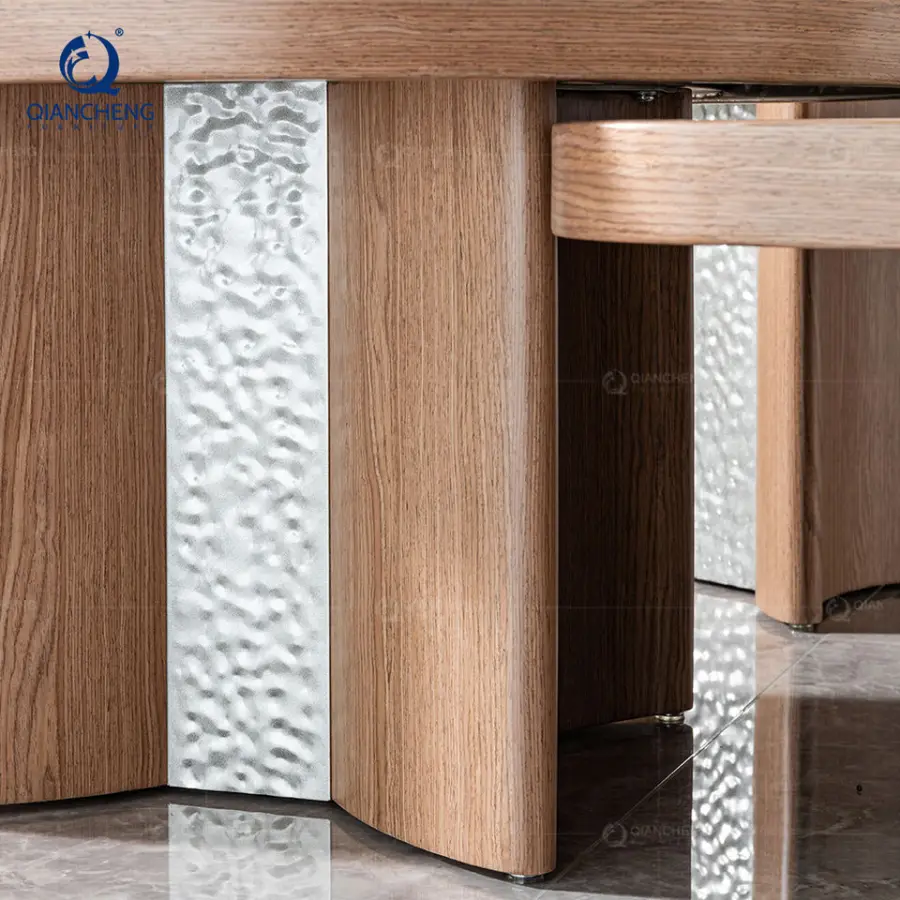 Wholesale Unique Nordic Design Sofa Coffee Table 4 Piece Combination Hotel Full Stainless Steel Wood Grain Side Center Table Set — image 5