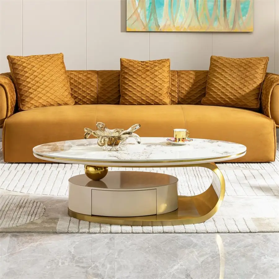 QIANCHENG Luxury Home Commercial Foshan Furniture Supplier White Artifical Marble Mdf Wood Storage Coffee Table Set — image 3
