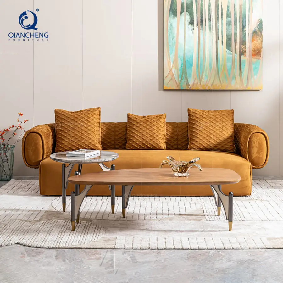 QIANCHENG Customized Italian List Luxury Unique Coffee Table Combination Luxury Wood New Design Living Room Table Set — image 3