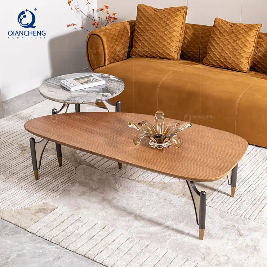 QIANCHENG Customized Italian List Luxury Unique Coffee Table Combination Luxury Wood New Design Living Room Table Set — image 5