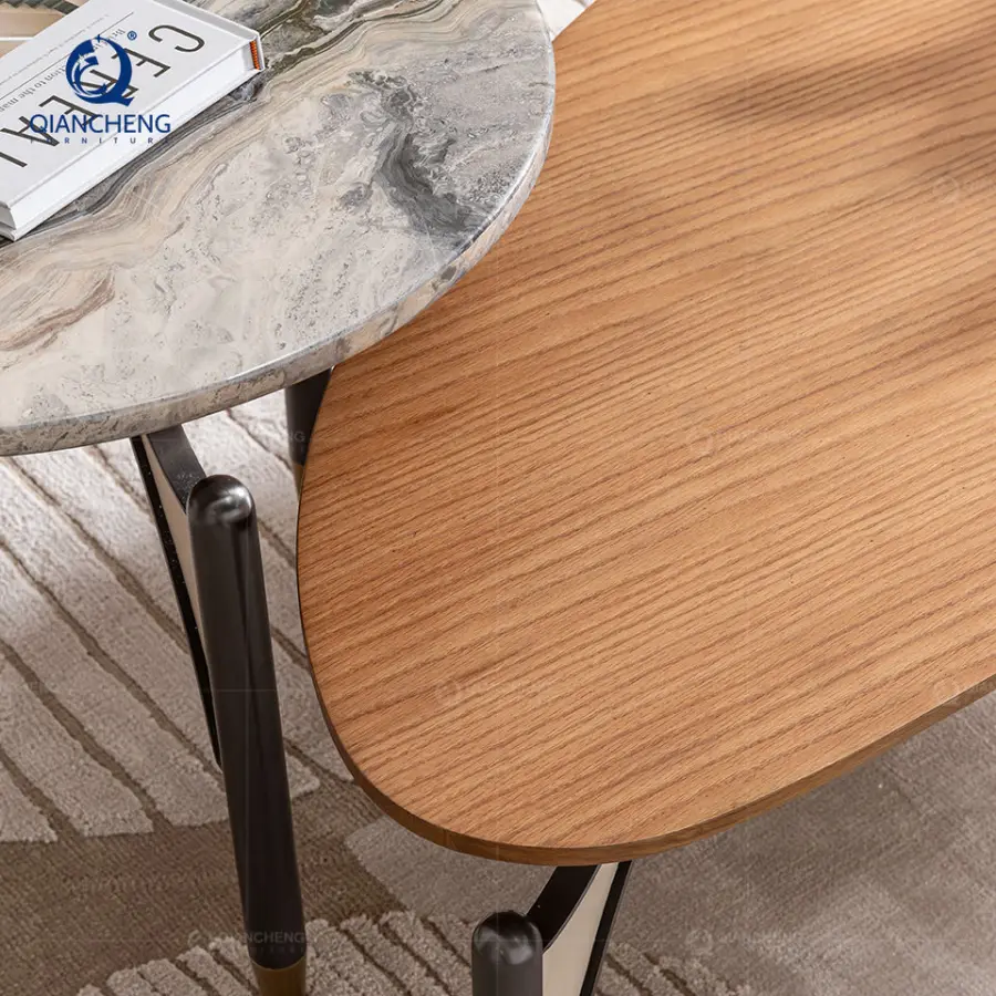 QIANCHENG Customized Italian List Luxury Unique Coffee Table Combination Luxury Wood New Design Living Room Table Set — image 6