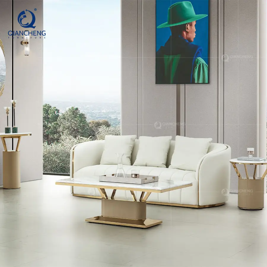 French Provincial Hotel Lobby Gold Hammered Coffee Sofa Table Decorations for Living Room Marble Top Center Table Made in China — image 3