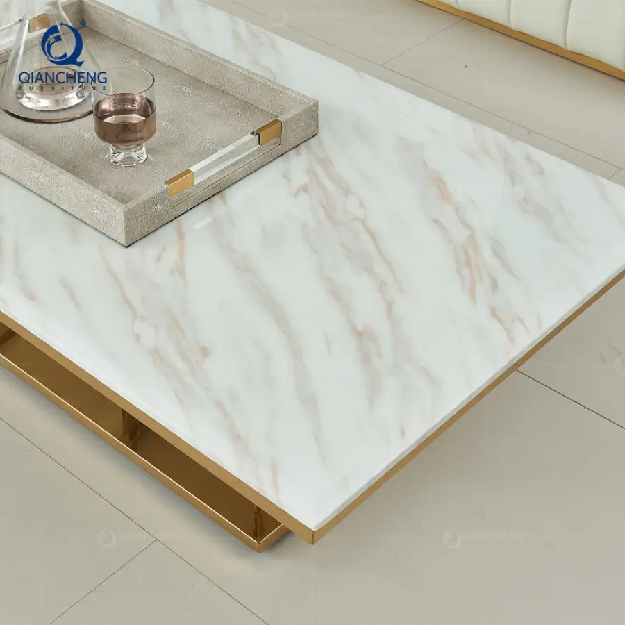 French Provincial Hotel Lobby Gold Hammered Coffee Sofa Table Decorations for Living Room Marble Top Center Table Made in China — image 5