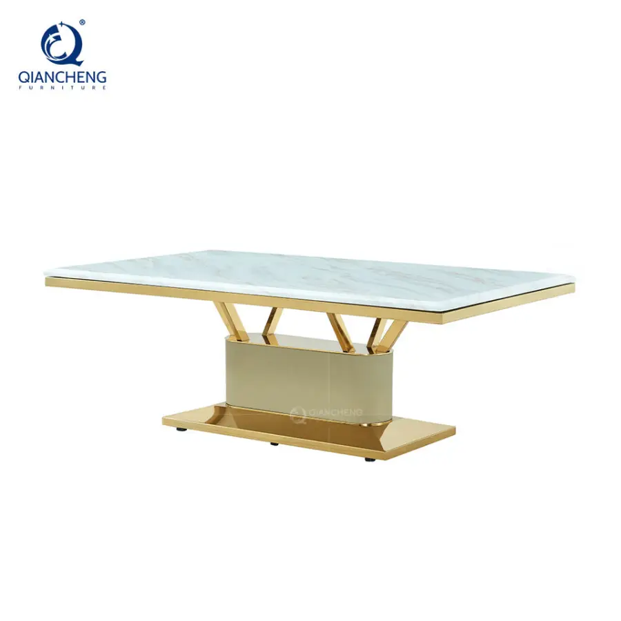 French Provincial Hotel Lobby Gold Hammered Coffee Sofa Table Decorations for Living Room Marble Top Center Table Made in China — image 6
