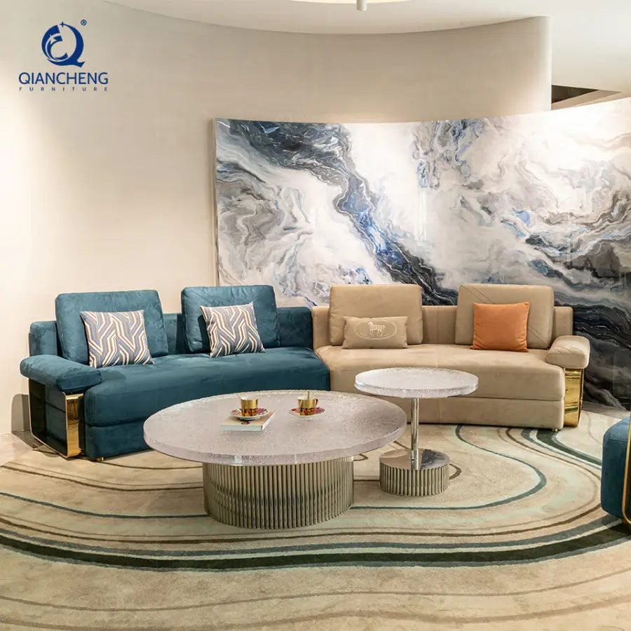 Luxury Modern Simple Curved Acrylic Coffee Table Set Furniture From China Wholesale Coffee Table with Stainless Steel Base — image 4