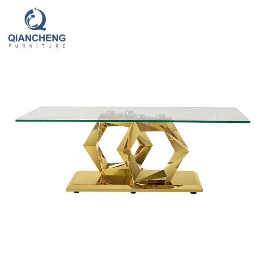 China Manufacturer High Quality Gold Coffee Table Modern Living Room Furniture Popular 10mm Thick Full Fiber Glass Coffe — view 1