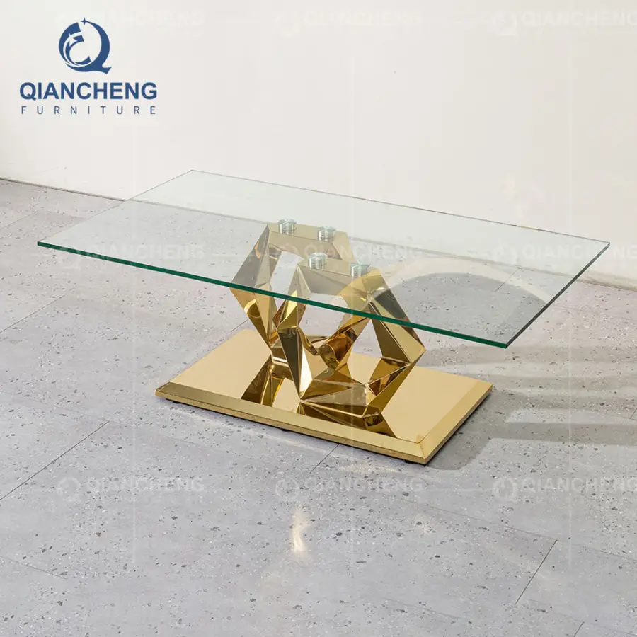China Manufacturer High Quality Gold Coffee Table Modern Living Room Furniture Popular 10mm Thick Full Fiber Glass Coffee Table — image 3