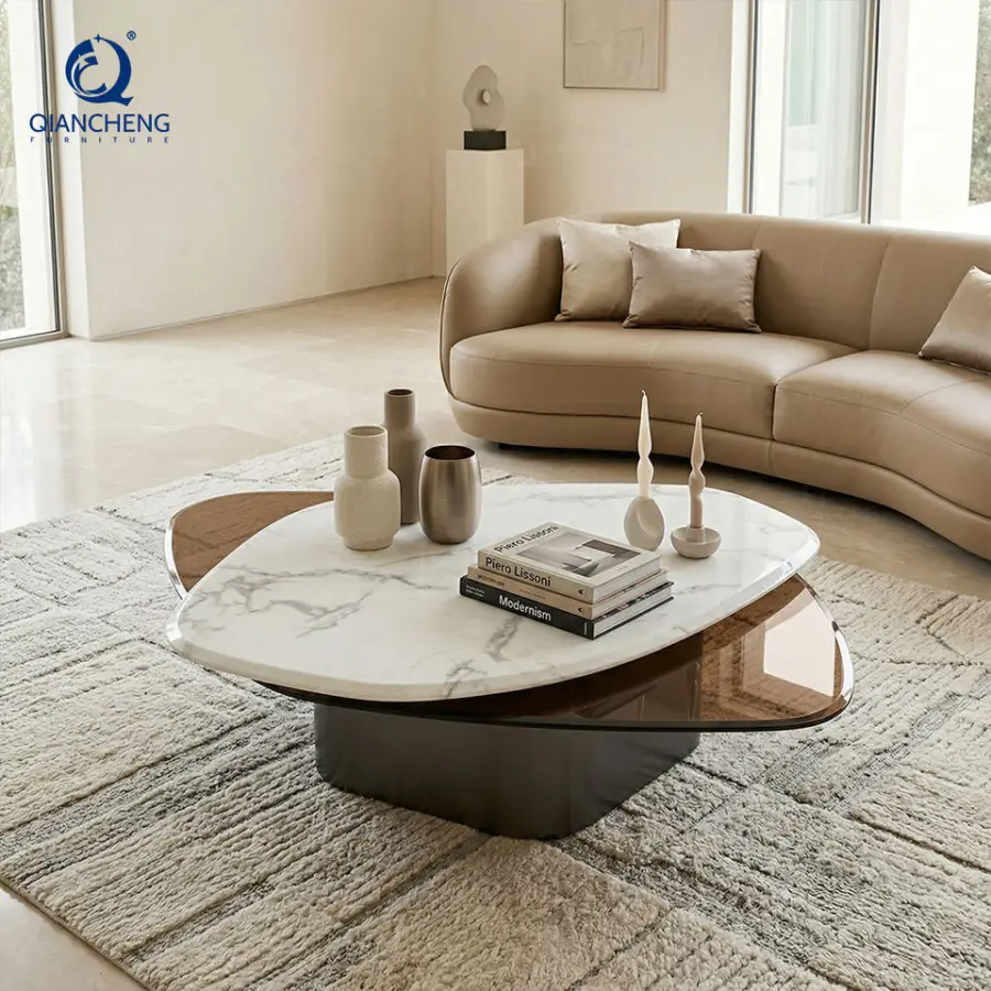 New Home Living Furniture Decor Rotating End Table Hotel Special-shaped Stainless Steel Marble Glass Coffee Table of the — view 1