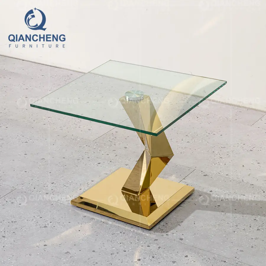 China Manufacturer High Quality Gold Coffee Table Modern Living Room Furniture Popular 10mm Thick Full Fiber Glass Coffee Table — image 6