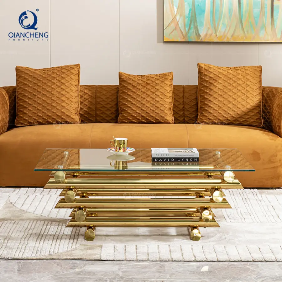 Italian Designer Elephant Glass Coffee Table China Top 10 Furniture Brand Laser Cutting Steel Luxury Home Gold Side Coffee Table — image 3