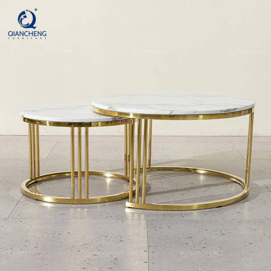 Luxury Coffee Table Living Room Furniture Marble Table Top Gold Metal Stainless Steel Round Coffee Table — image 3
