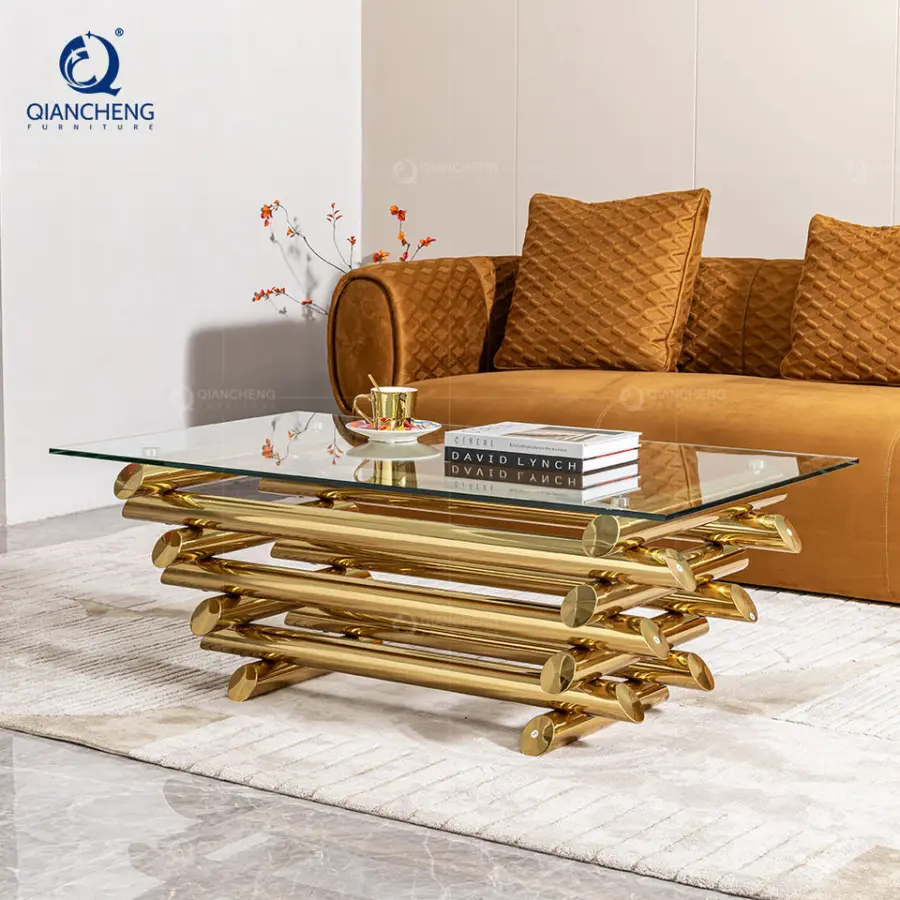 Italian Designer Elephant Glass Coffee Table China Top 10 Furniture Brand Laser Cutting Steel Luxury Home Gold Side Coffee Table — image 4
