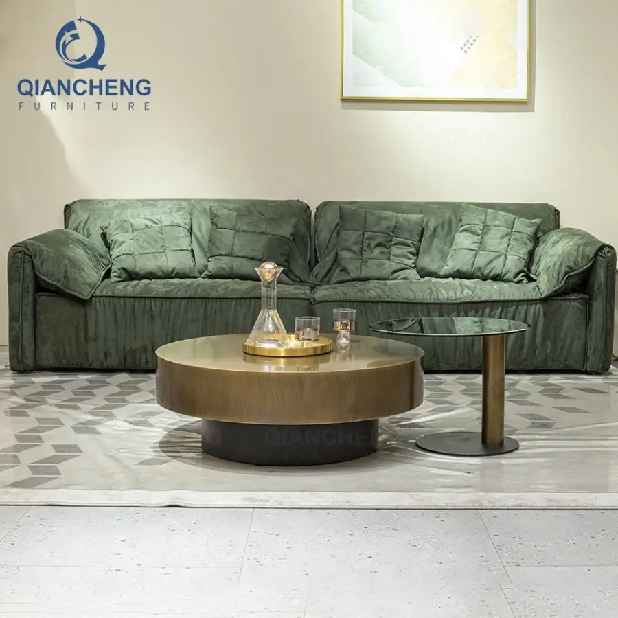 QIANCHENG Modern Ethiopian Coffee Table Set Brown Stainless Nordic Tea Round Brass Accent Tables Set — image 5