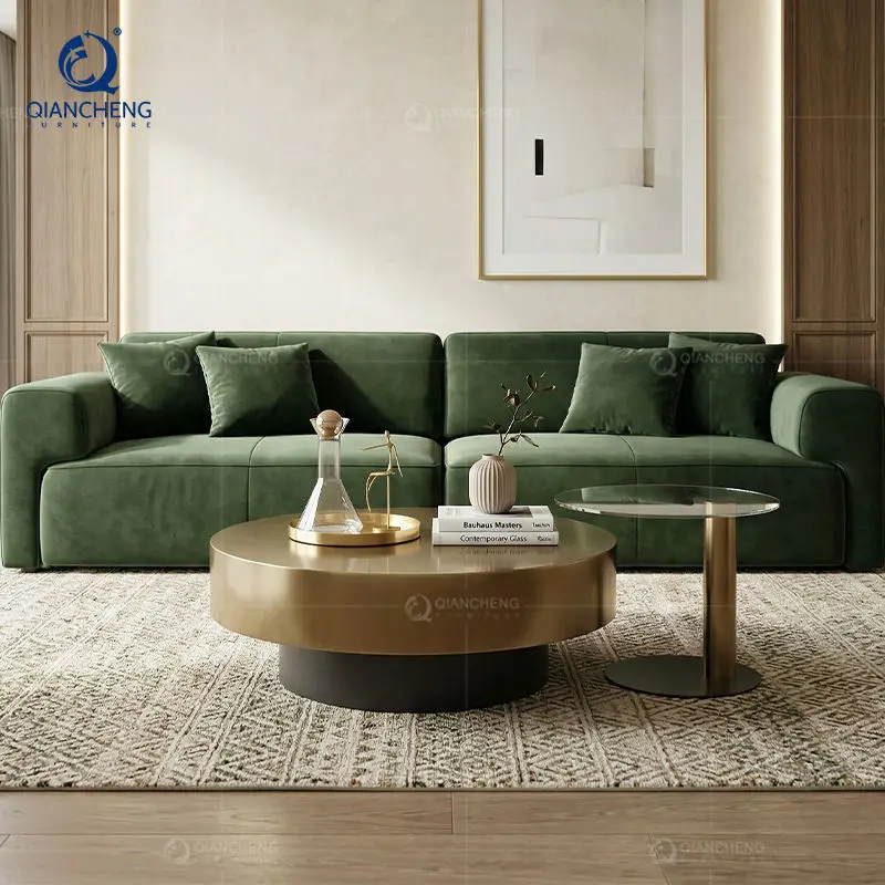 QIANCHENG Modern Ethiopian Coffee Table Set Brown Stainless Nordic Tea Round Brass Accent Tables Set — image 6