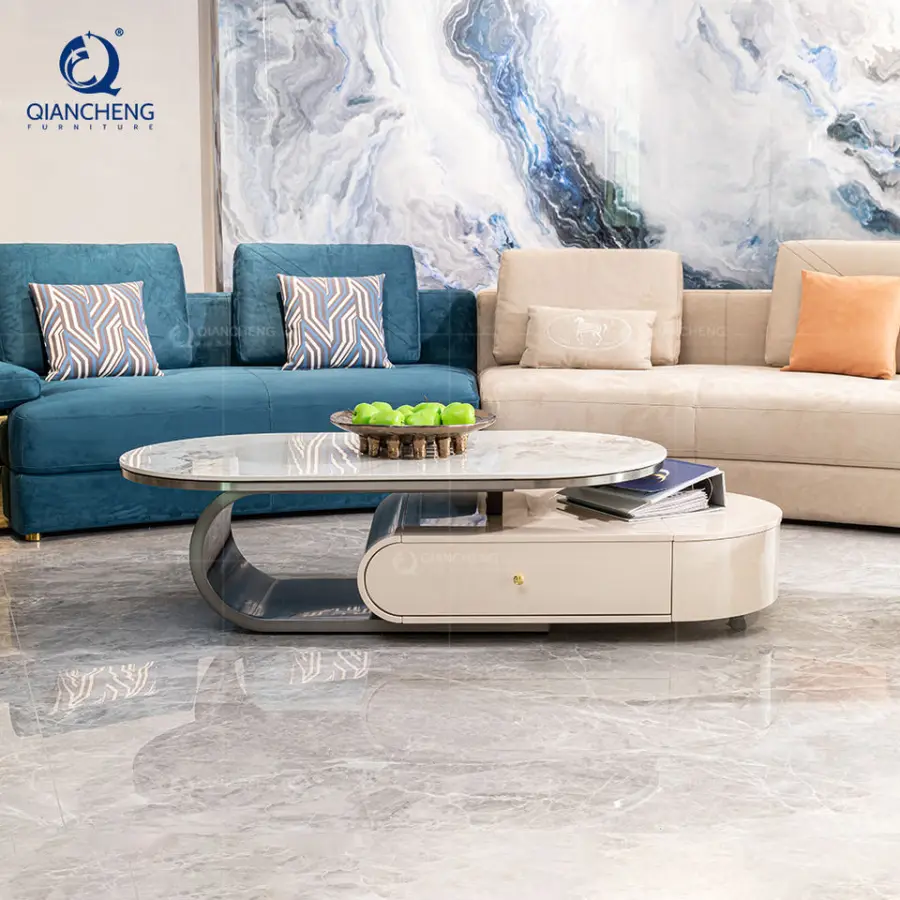 QIANCHENG Brand Designers Stainless Steel Wooden Nesting Coffee Tables Combination Set for the Living Room Home — view 1
