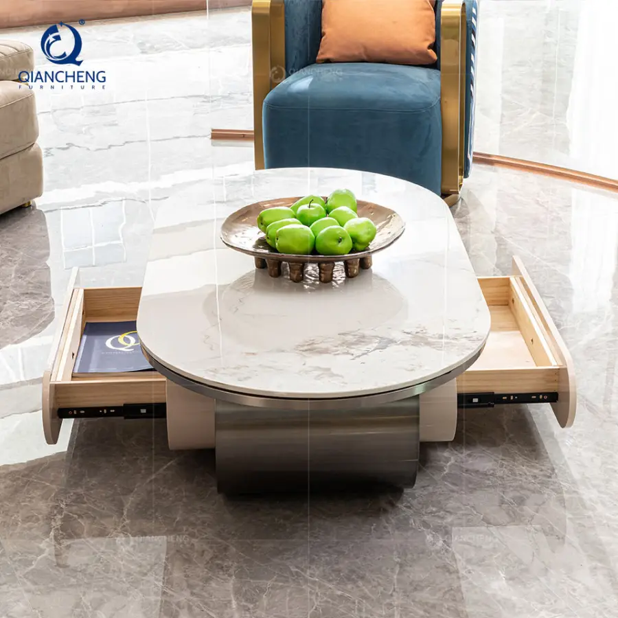 QIANCHENG Brand Designers Stainless Steel Wooden Nesting Coffee Tables Combination Set for the Living Room Home — image 3